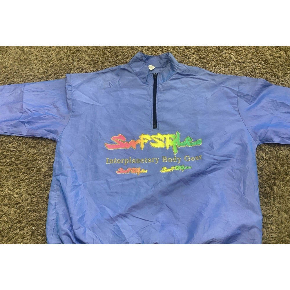 Vintage Surf Style Blue Iridescent 90'S 1/4 zip Pullover Windbreaker One Size